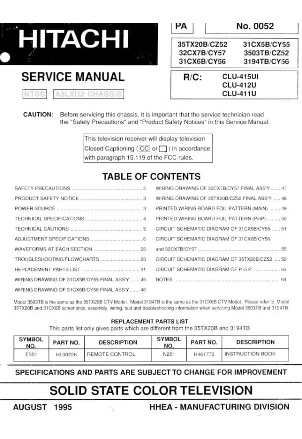 A3LXU2_35TX20B, 32CX7B, 31CX6B, 31CX5B, 3503TB, 3194TB
